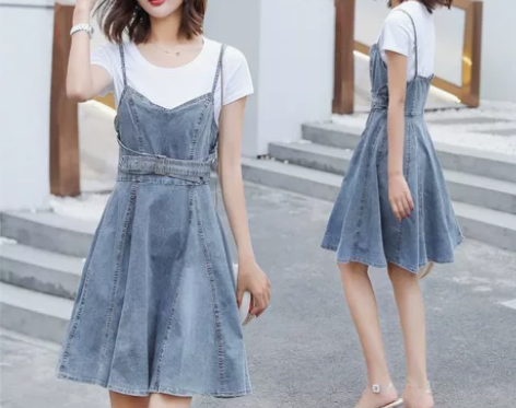 牛仔背带裙，女，时尚新款流行吊带裙仙女显瘦...