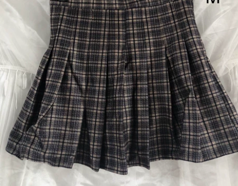 m码秋冬季复古咖色格子百褶裙高腰半身裙裙子...