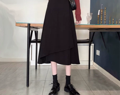 秋冬季半身裙女大码a字不规则设计大摆裙遮肚...