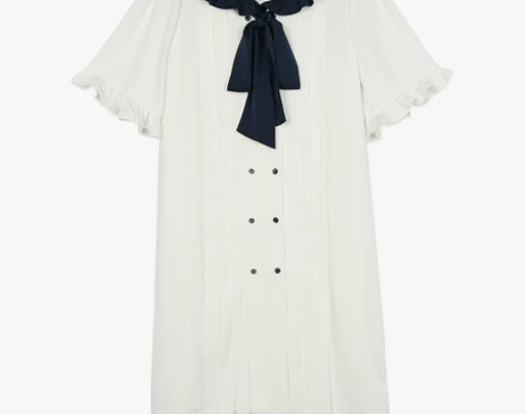 日系海军风短袖连衣裙 2019新款夏法式桔...