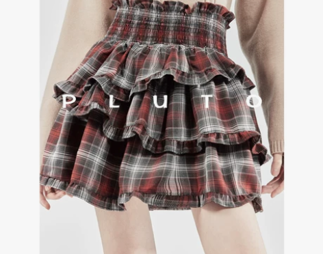 PLUTO衍生/亚文化裙子辣妹短裙红色格子...