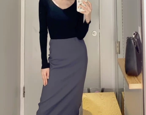 夏秋新款半身裙中长铅笔裙深灰色显瘦包臀裙气...