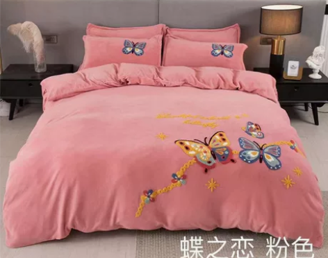 冬季加绒牛奶绒四件套床裙款保暖床上双面珊瑚...