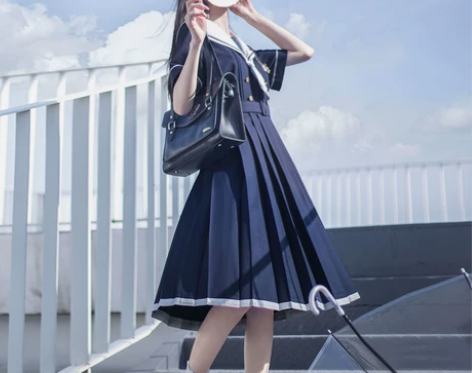 全新日系JK制服学院风甜美显瘦绀色银灰色学...