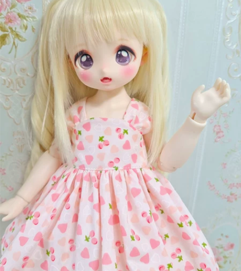 bjd4分娃衣粉嫩爱心连衣裙日常休闲可爱小...