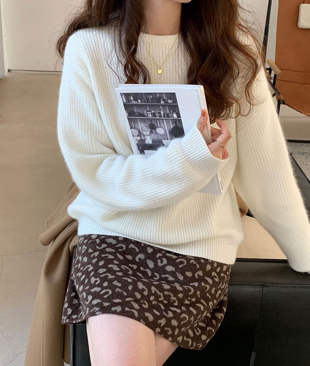 2020秋冬新品圆领羊绒衫女宽松套头慵懒风...