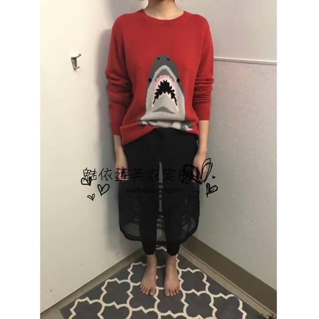 2017秋冬北美 小鲨鱼羊绒衫 好看的红色...