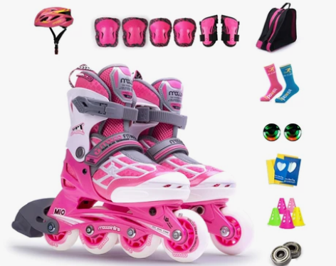 米高溜冰鞋儿童全套装轮滑鞋可调直排轮初学旱...