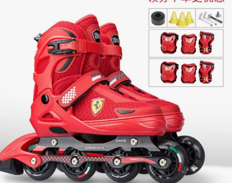 法拉利溜冰鞋儿童全套装轮滑鞋男童女童小孩旱...