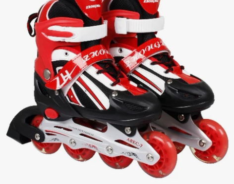 直排溜冰鞋儿童可调男童女童闪光轮滑鞋全套旱...