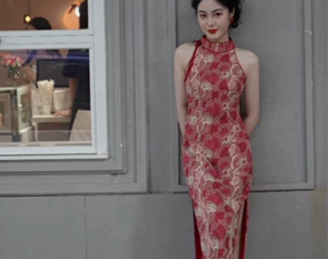 媚爷自制港风复古新款改良旗袍裙女民国风红色...