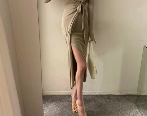 韩国东时尚舒适女装潮港风显身材弹力交叉系带...