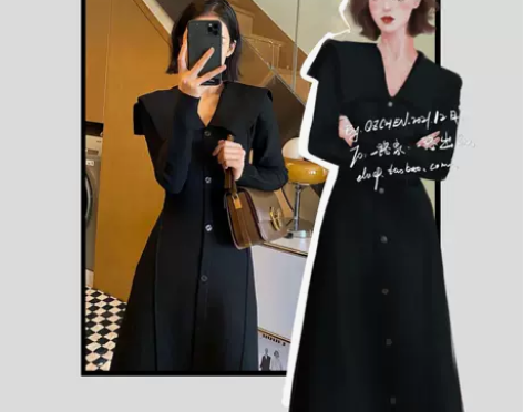 ELUCP早春2022新款黑色翻领修身针织...