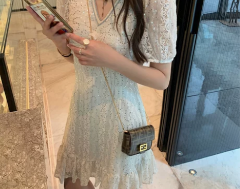 长短可选法式复古重工小xiang风亮片蕾丝...