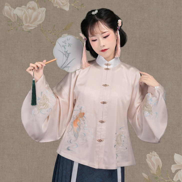 织闻 清渊 原创立领对襟短衫琵琶袖直袖短袄...