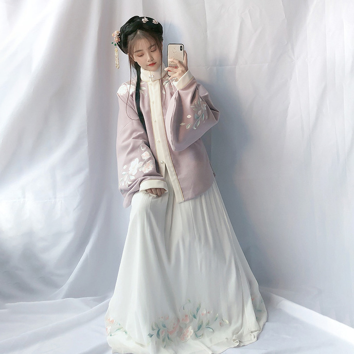 蔷薇花绣花月华映雪传统汉服女秋冬原创绣花立...