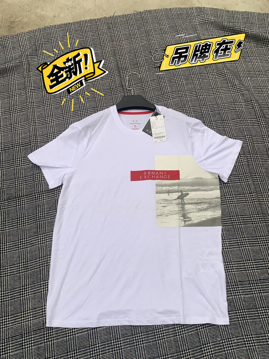 全新2021阿玛尼男士印花圆领T恤假一赔十...