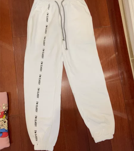 全新 白色均码 休闲裤 牛筋腰 带抽绳￥2...
