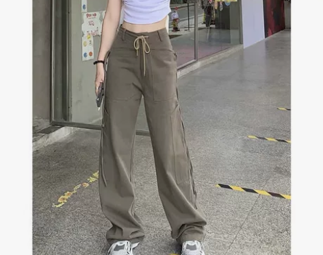 Rampage小个子复古港风高腰直筒休闲裤...
