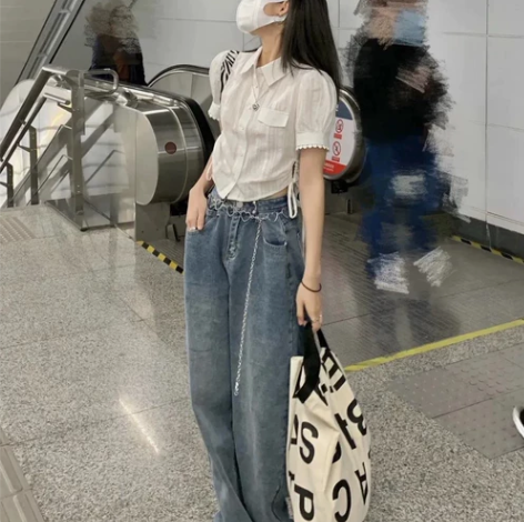 牛仔裤女 夏喇叭裤 直筒 宽松 阔腿裤 女...