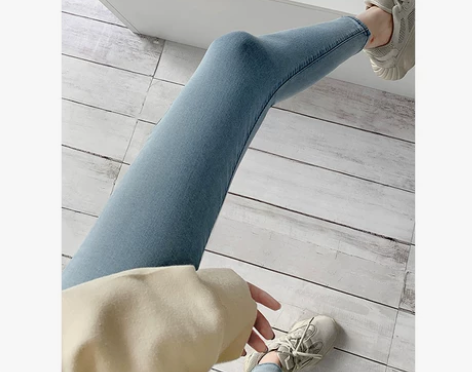张小南全新 欧美复古弹力提臀牛仔裤女高腰九...