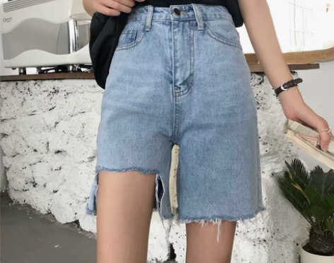 夏季韩版阔腿裤牛仔裤五分短裤女宽松直筒裤休...