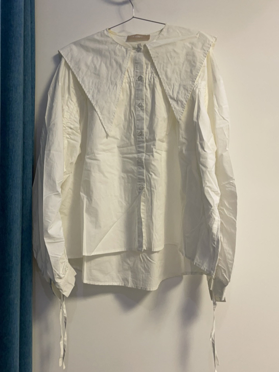 衬衫女秋季宽松中长款抽绳娃娃尖领衬衣翻领上...