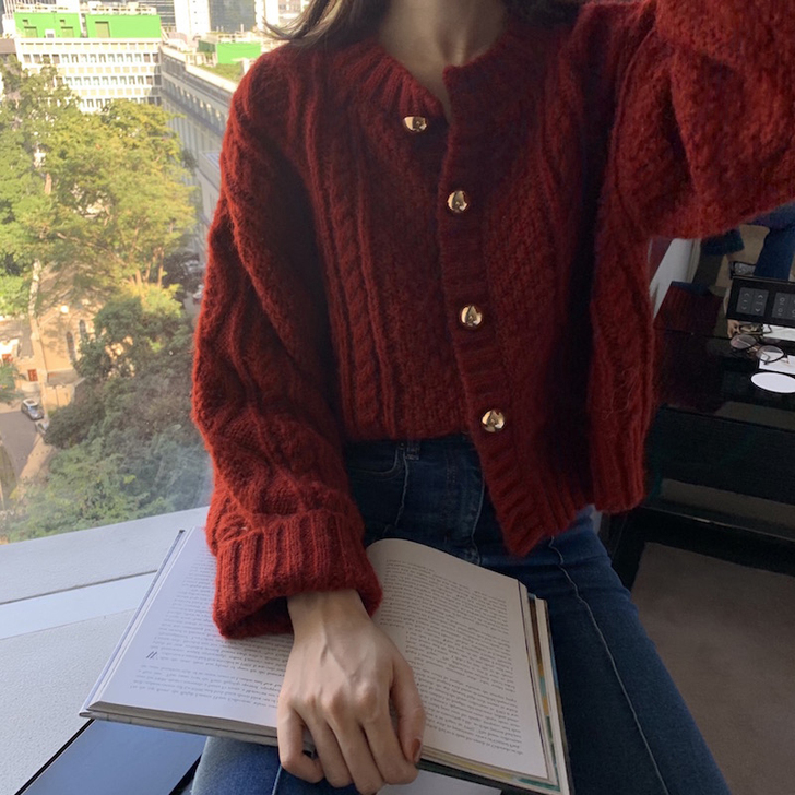 红色圣诞毛衣女秋冬宽松外穿百搭针织开衫20...