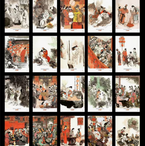 2021年中国古典文学绘画红楼梦插图明信片...