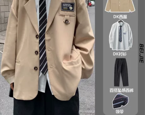 学院风西装外套男ins潮牌痞帅设计感中山装...