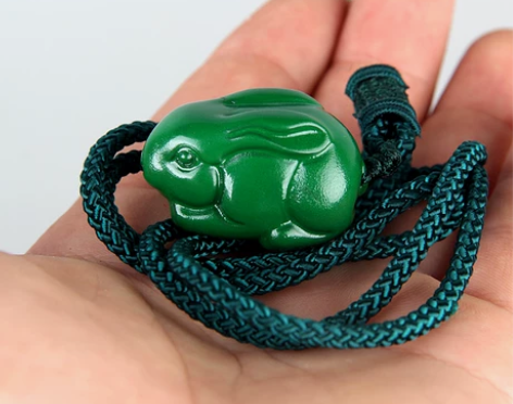 木雕绿色兔子吊坠红木实木十二生肖木质木头非...