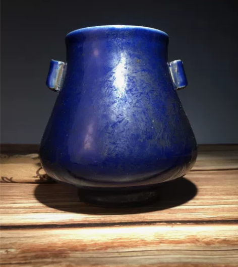 旧货老瓷器大清双圈款霁蓝釉冲天耳香薰炉香炉...