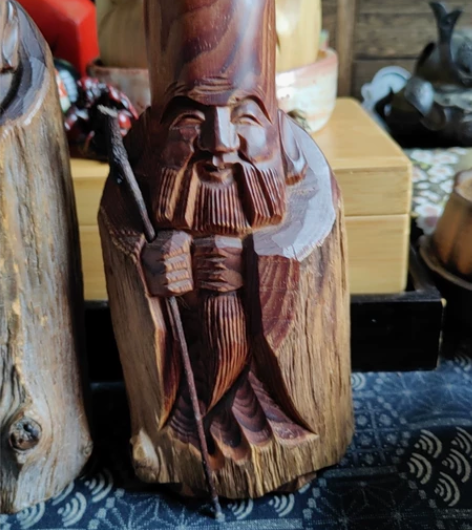 日本回流,寿老人,一木雕,底部带款,高20...