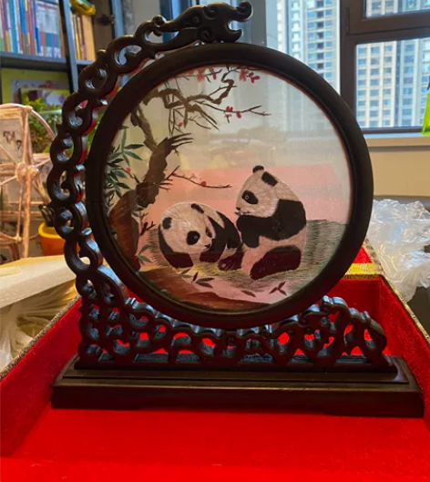 百合蜀绣熊猫中国风四川特色出国工艺品装饰画...