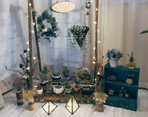 原木日式zakka实木质绿萝吊兰挂式花架田...