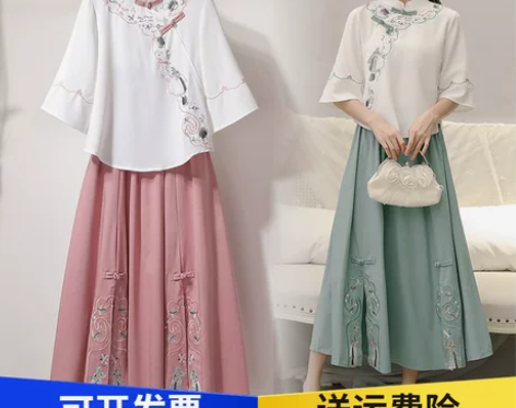 ?改良旗袍小个子茶服女春夏仙气素雅套装中式...