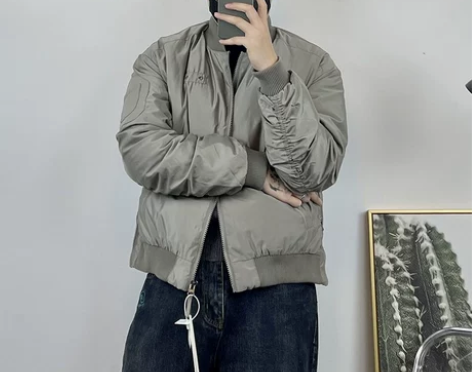 全新无吊牌 冬季纯色棒球领羽绒服夹克上衣男...