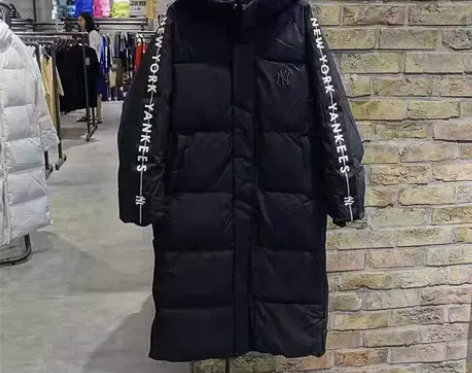 潮牌mlb长款情侣羽绒服男女同款ny洋基队...