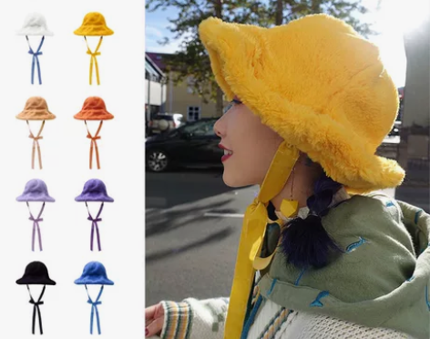 金文聪原创 秋冬复古毛绒帽女纯色帽子 黑色...