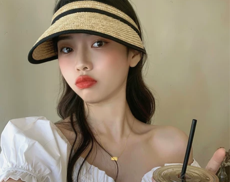 草编遮阳帽女防晒空顶帽子韩版潮夏天百搭时尚...