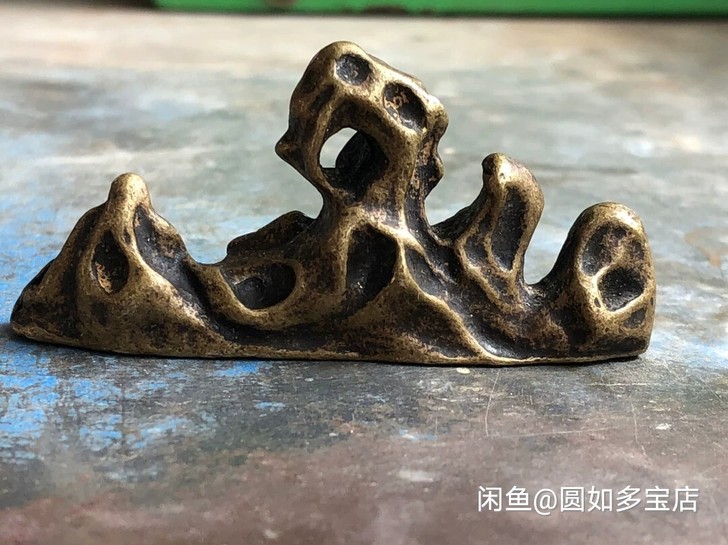 纯铜实心山笔架摆件镇纸压纸文房四宝迷你水小...