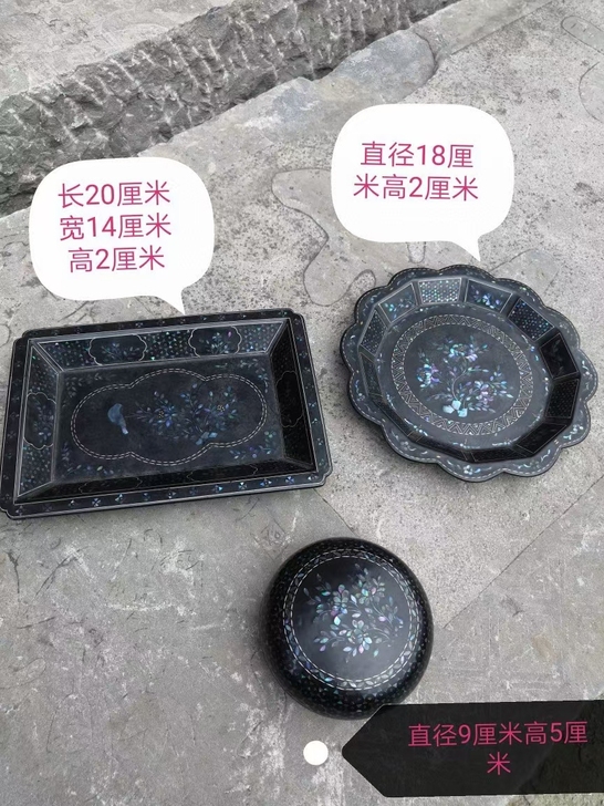 清晚期大漆镶嵌螺钿银丝文房器具，制作精良，...