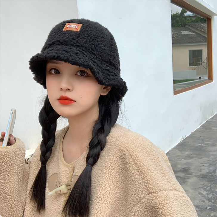 羊羔毛绒渔夫帽女秋冬日系可爱保暖帽子韩版潮...