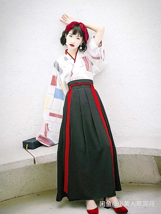 汉尚华莲日常时尚风无垠汉服格子交领襦裙齐腰...