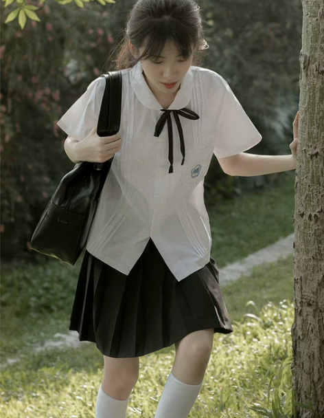 台湾校服套装附中学生jk制服白衬衫风琴褶高...