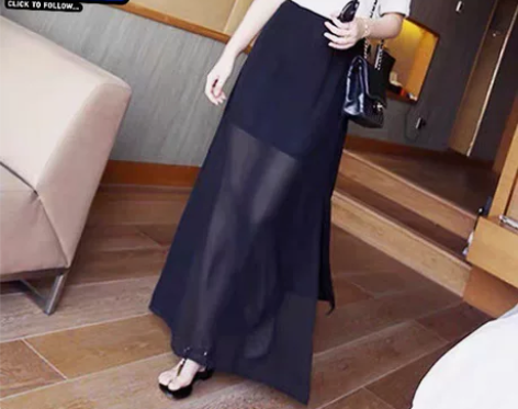 拉莎贝尔黑长裙，两边分开，飘逸感强。 #G...