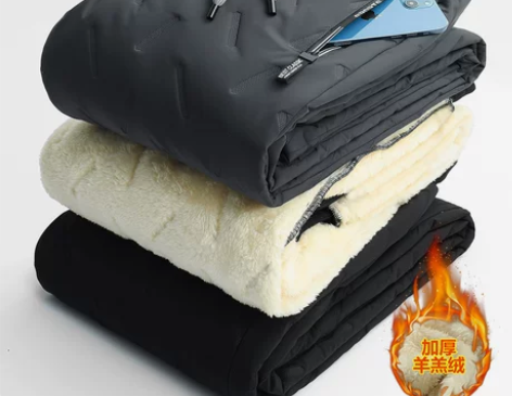 裤加绒 加厚裤子冬季棉裤男加肥加大码羊羔绒...