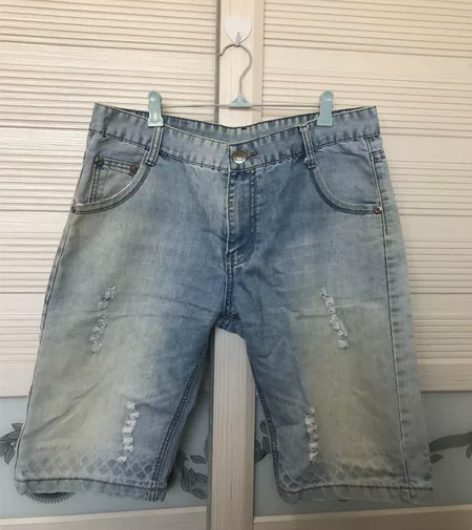 包邮出闲置：牛仔短裤男夏季薄款外出浅色潮牌...