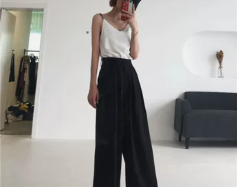 黑色裤子女2019新款阔腿裤女高腰直筒宽松...