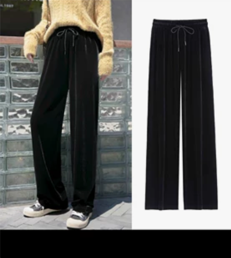金丝绒阔腿裤女春秋冬加绒加厚高腰垂感显瘦百...